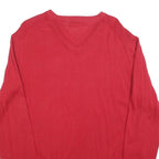 TOMMY HILFIGER Mens Red Pullover Plain V-Neck Basic Knit Jumper L Cotton Blend