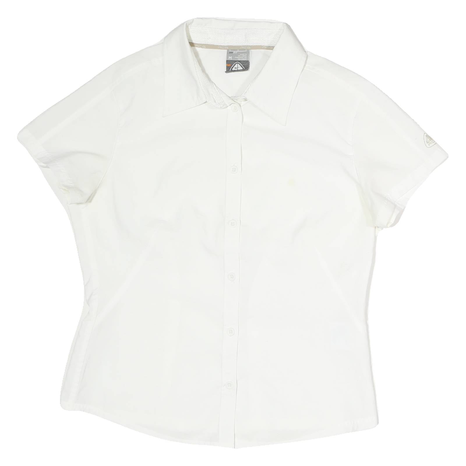 NIKE Womens White Shirt M Cotton Short Sleeve Button Down Casual
