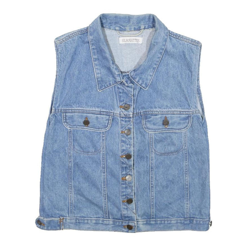 Womens Blue Denim Cotton Button Jacket Vest S Silhouettes Casual Sleeveless