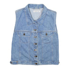 Womens Blue Denim Cotton Button Jacket Vest S Silhouettes Casual Sleeveless
