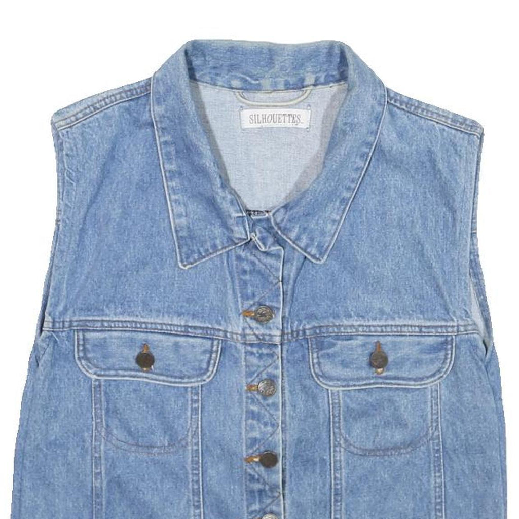 Womens Blue Denim Cotton Button Jacket Vest S Silhouettes Casual Sleeveless