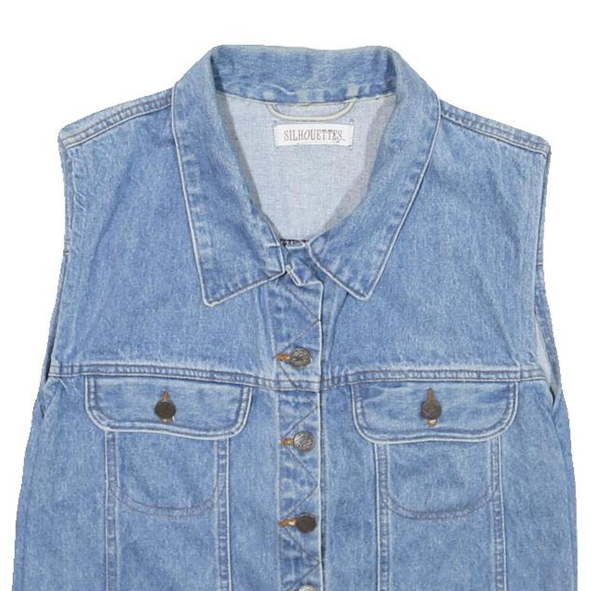 Womens Blue Denim Cotton Button Jacket Vest S Silhouettes Casual Sleeveless