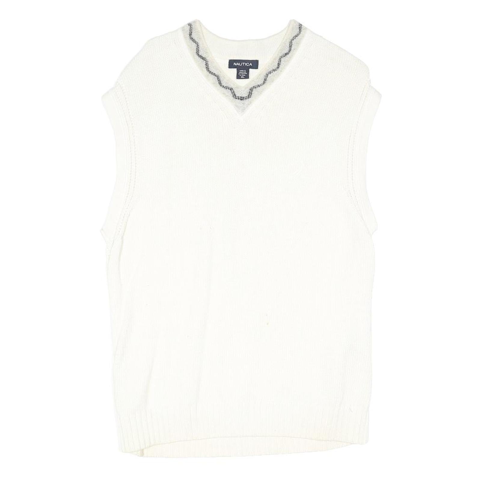 NAUTICA Womens White Patterned Wool Pullover V-Neck Cable Knit XL Sleeveless