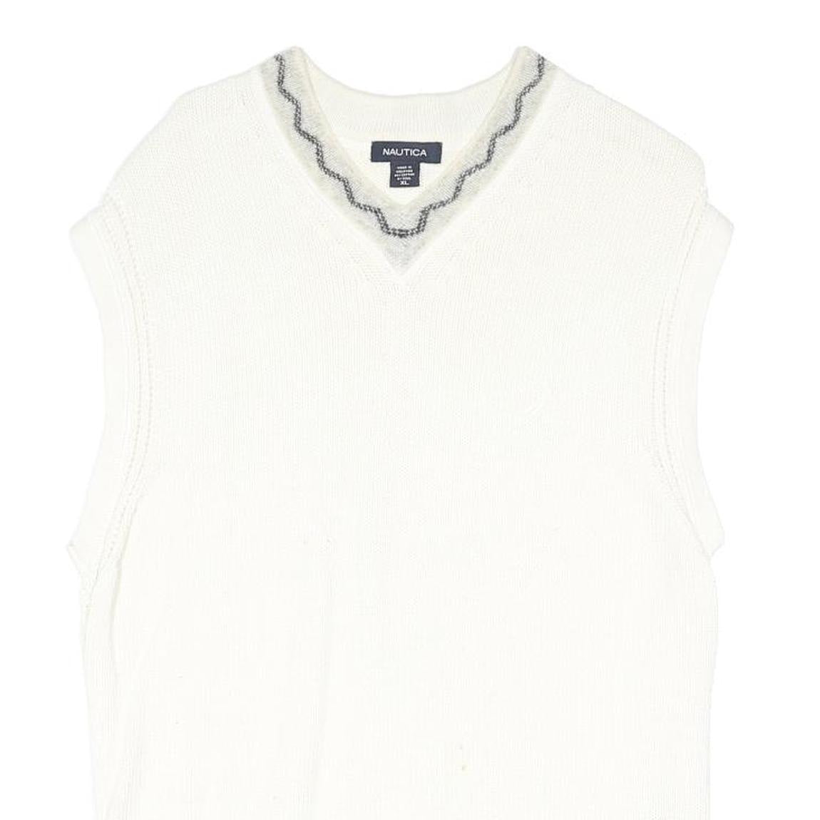 NAUTICA Womens White Patterned Wool Pullover V-Neck Cable Knit XL Sleeveless