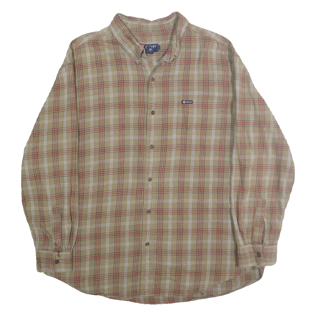 CHAPS Mens Beige & Red Checked Cotton Shirt 2XL Casual Long Sleeve Button-Up
