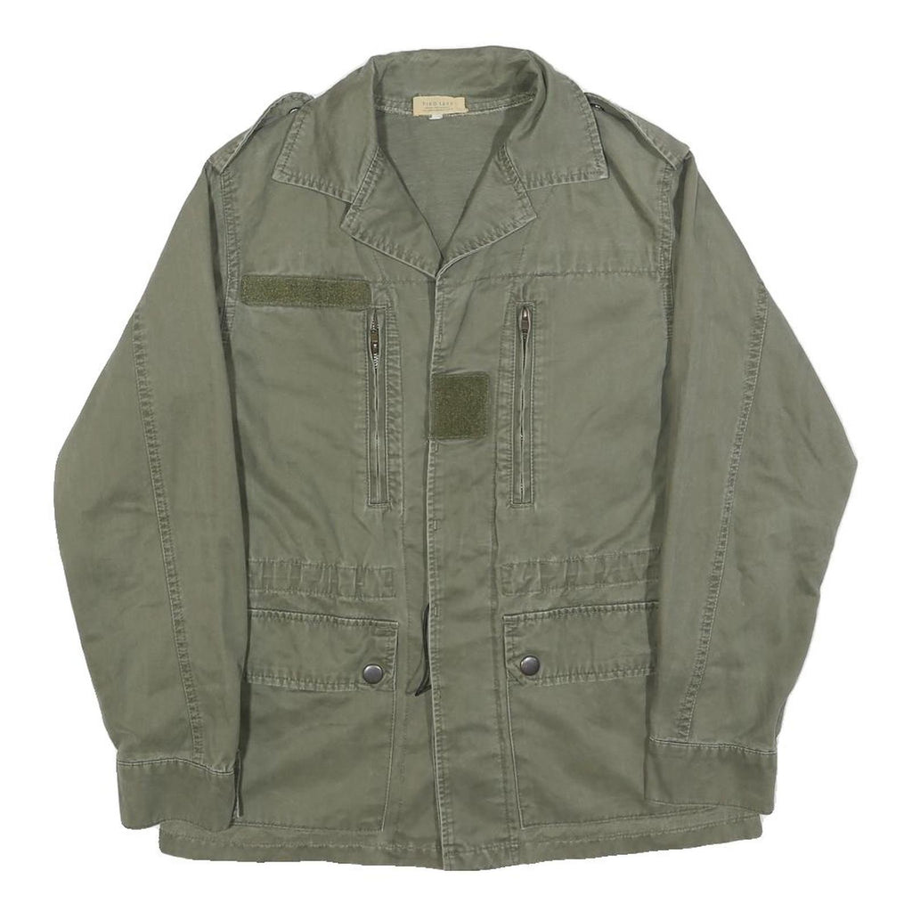 PIKO Mens Green Cotton Button Jacket S Military Casual Lightweight