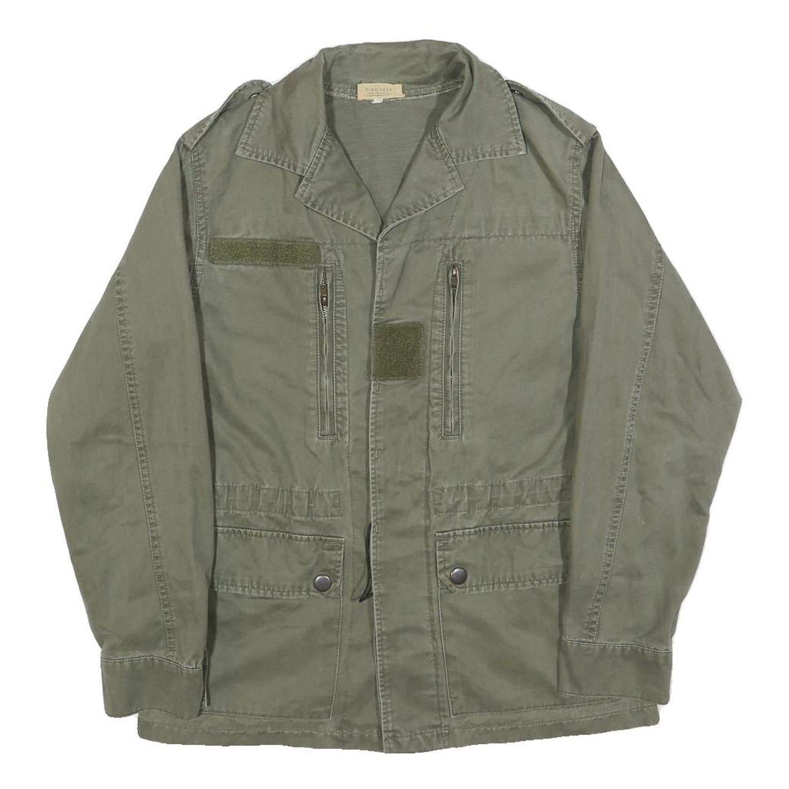 PIKO Mens Green Cotton Button Jacket S Military Casual Lightweight