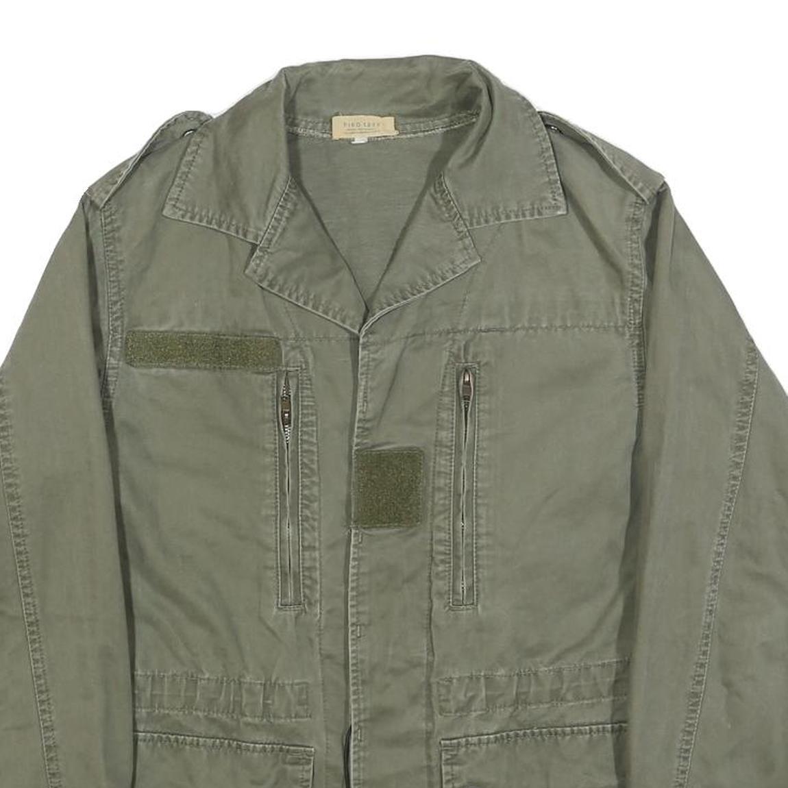 PIKO Mens Green Cotton Button Jacket S Military Casual Lightweight