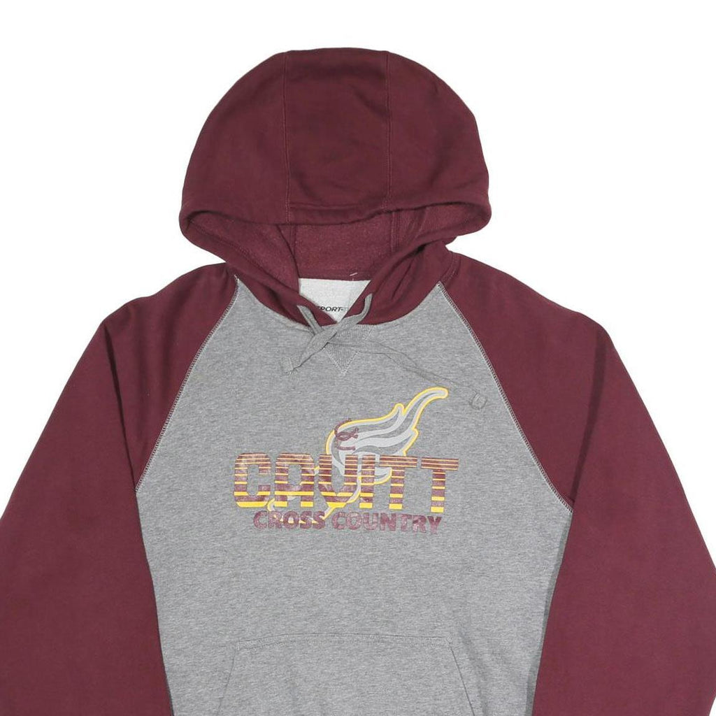 SPORT-TEK Mens Grey & Maroon Cross Country Pullover Hoodie M Cotton Blend