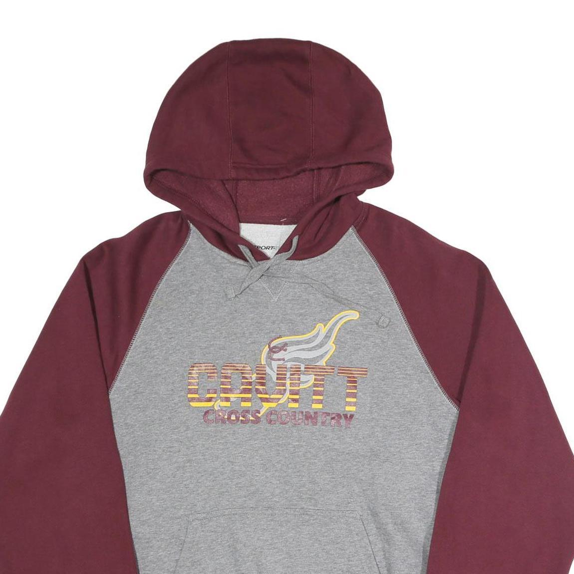 SPORT-TEK Mens Grey & Maroon Cross Country Pullover Hoodie M Cotton Blend