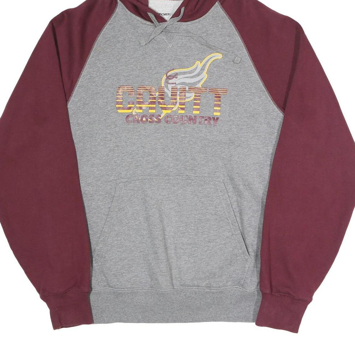 SPORT-TEK Mens Grey & Maroon Cross Country Pullover Hoodie M Cotton Blend