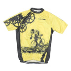 Mens Yellow Black Cycling Graphic T-Shirt M Short Sleeve Zip Neck