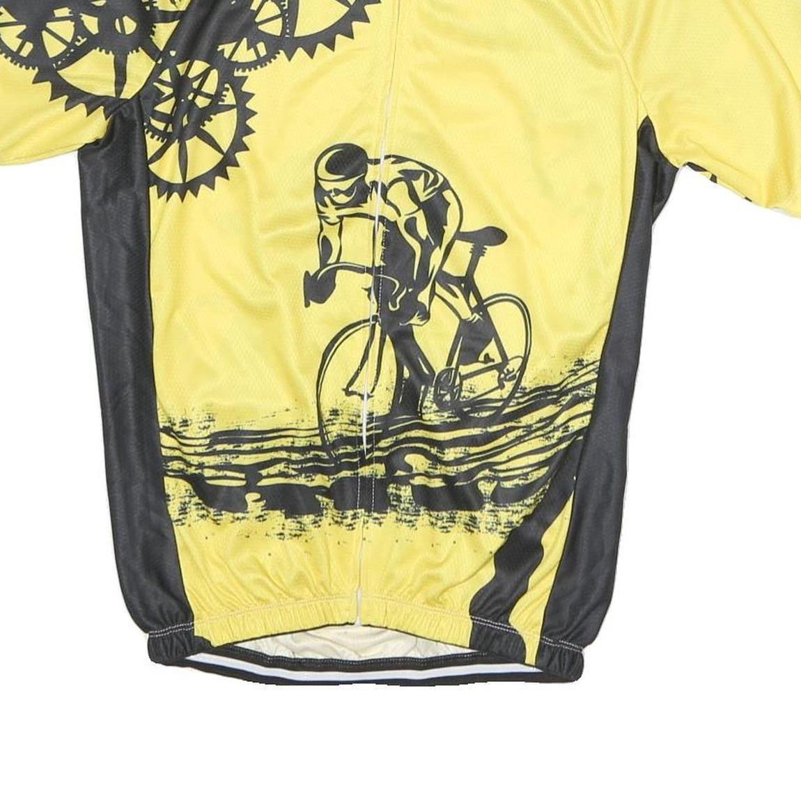 Mens Yellow Black Cycling Graphic T-Shirt M Short Sleeve Zip Neck