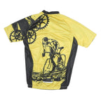 Mens Yellow Black Cycling Graphic T-Shirt M Short Sleeve Zip Neck