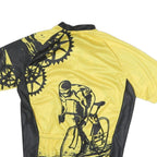 Mens Yellow Black Cycling Graphic T-Shirt M Short Sleeve Zip Neck