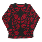 Womens Black & Red Patterned Jumper Round Neck Basic Knit S Elegant Leaf Design