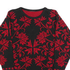 Womens Black & Red Patterned Jumper Round Neck Basic Knit S Elegant Leaf Design