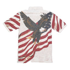 AMERICAN SUMMER Mens White & Red Eagle Print Short Sleeve Polo Shirt S Cotton