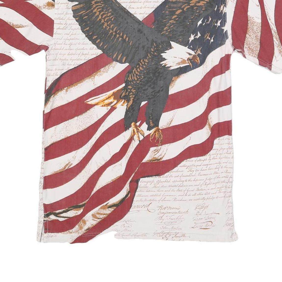 AMERICAN SUMMER Mens White & Red Eagle Print Short Sleeve Polo Shirt S Cotton