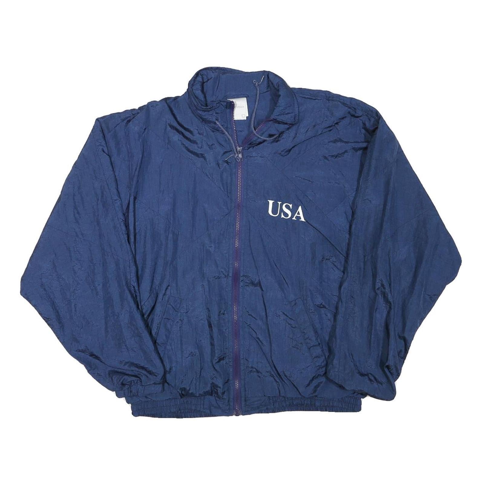 SANTIAGO Mens Blue Polyester Blend Zip Jacket L Plain Lightweight Windbreaker