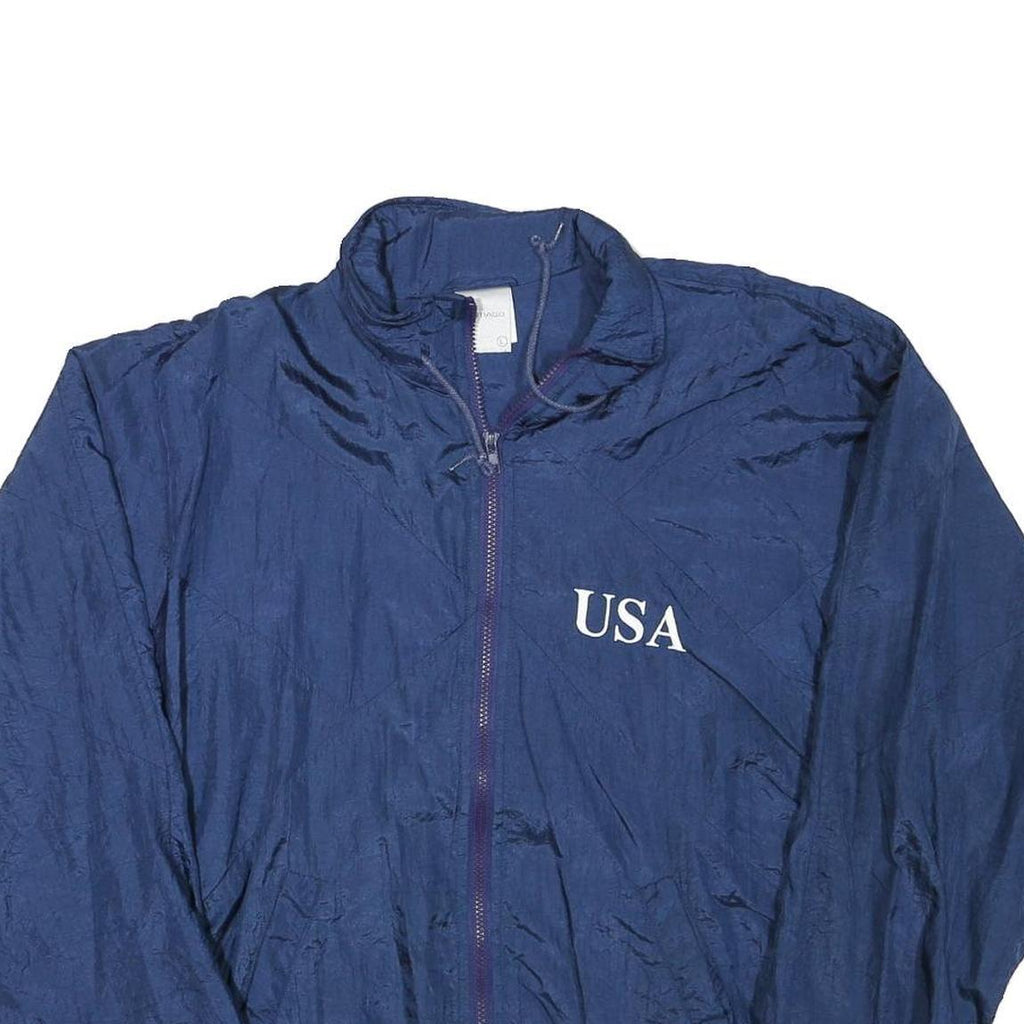 SANTIAGO Mens Blue Polyester Blend Zip Jacket L Plain Lightweight Windbreaker