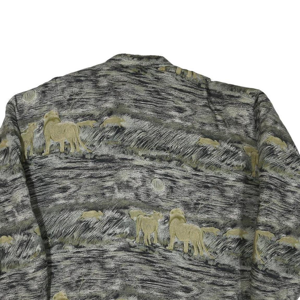 Womens Grey & Green Horse Motif Button Jacket L Polyester Blend Animal Pattern