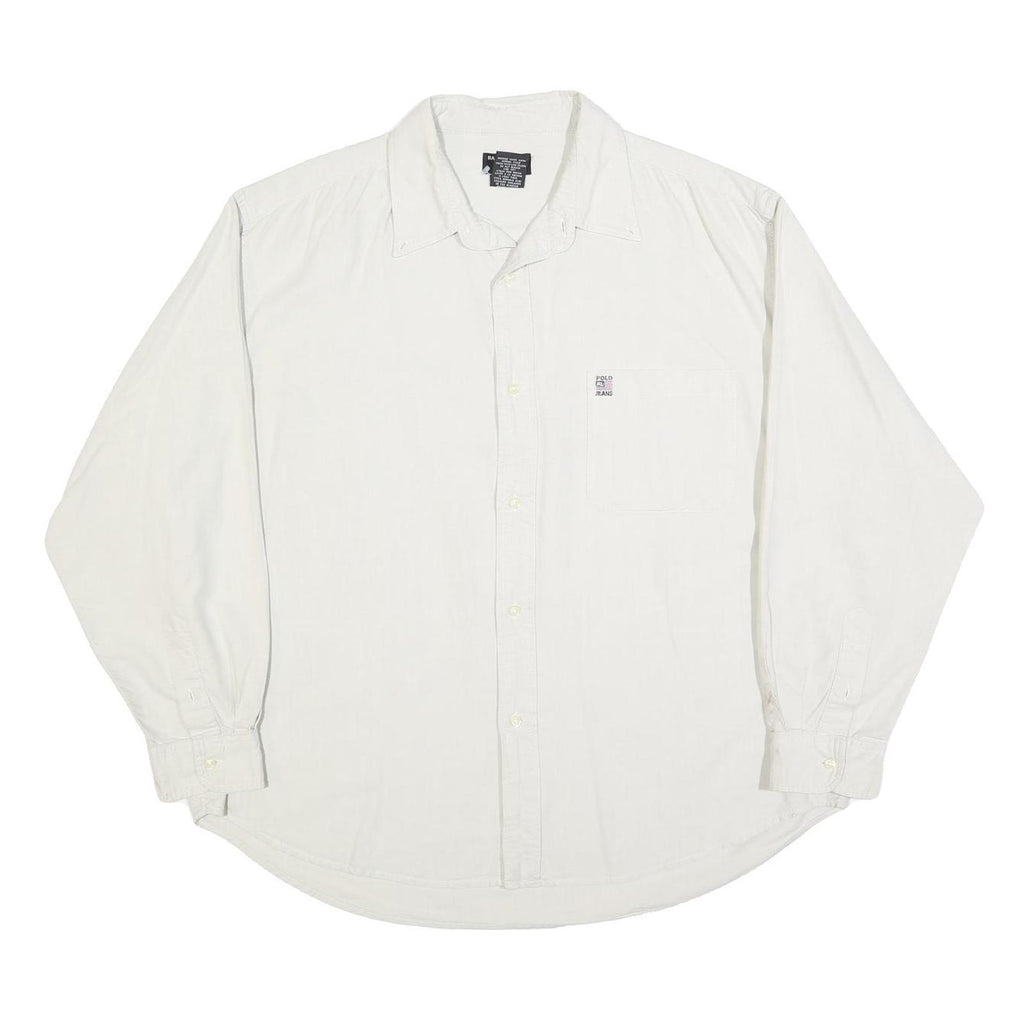 RALPH LAUREN POLO JEANS COMPANY Mens White Cotton Blend Shirt L Casual Long