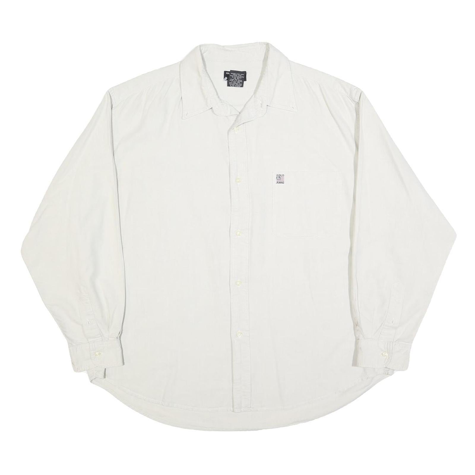 RALPH LAUREN POLO JEANS COMPANY Mens White Cotton Blend Shirt L Casual Long