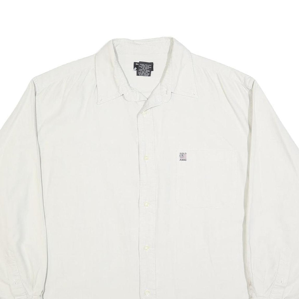 RALPH LAUREN POLO JEANS COMPANY Mens White Cotton Blend Shirt L Casual Long