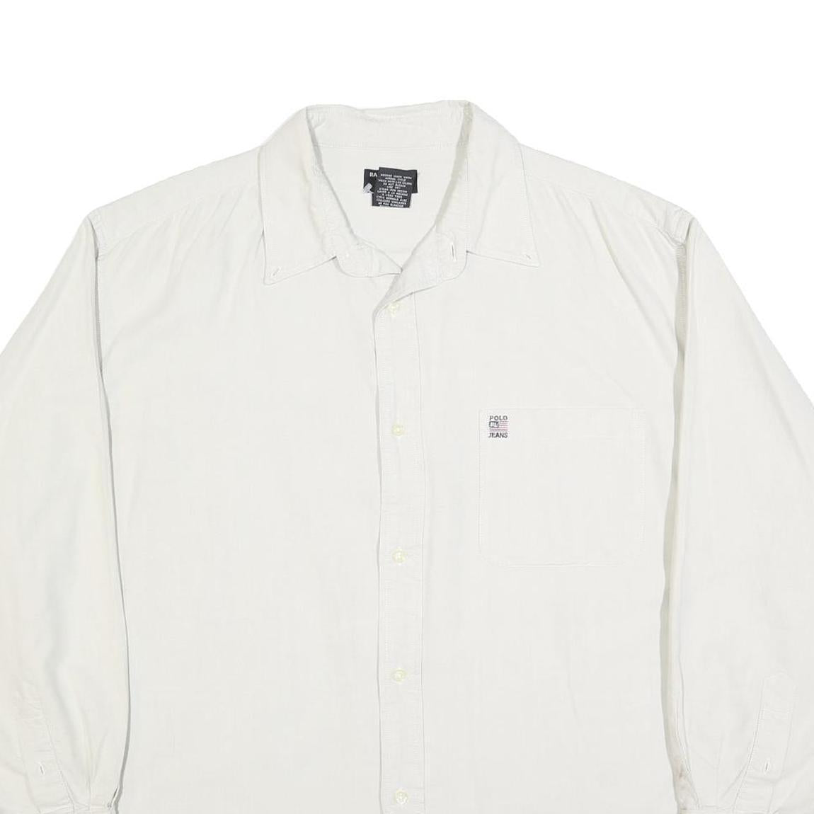 RALPH LAUREN POLO JEANS COMPANY Mens White Cotton Blend Shirt L Casual Long