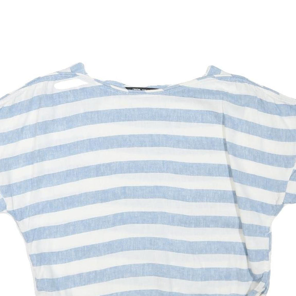 ZARA Womens Blue & White Striped Basic Top Short Sleeve Round Neck XS Casual