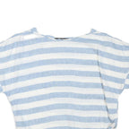 ZARA Womens Blue & White Striped Basic Top Short Sleeve Round Neck XS Casual