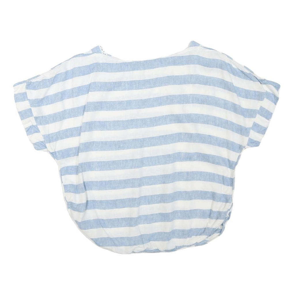 ZARA Womens Blue & White Striped Basic Top Short Sleeve Round Neck XS Casual