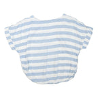 ZARA Womens Blue & White Striped Basic Top Short Sleeve Round Neck XS Casual