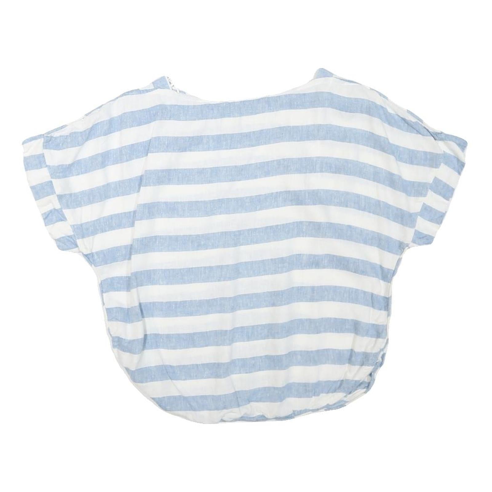 ZARA Womens Blue & White Striped Basic Top Short Sleeve Round Neck XS Casual