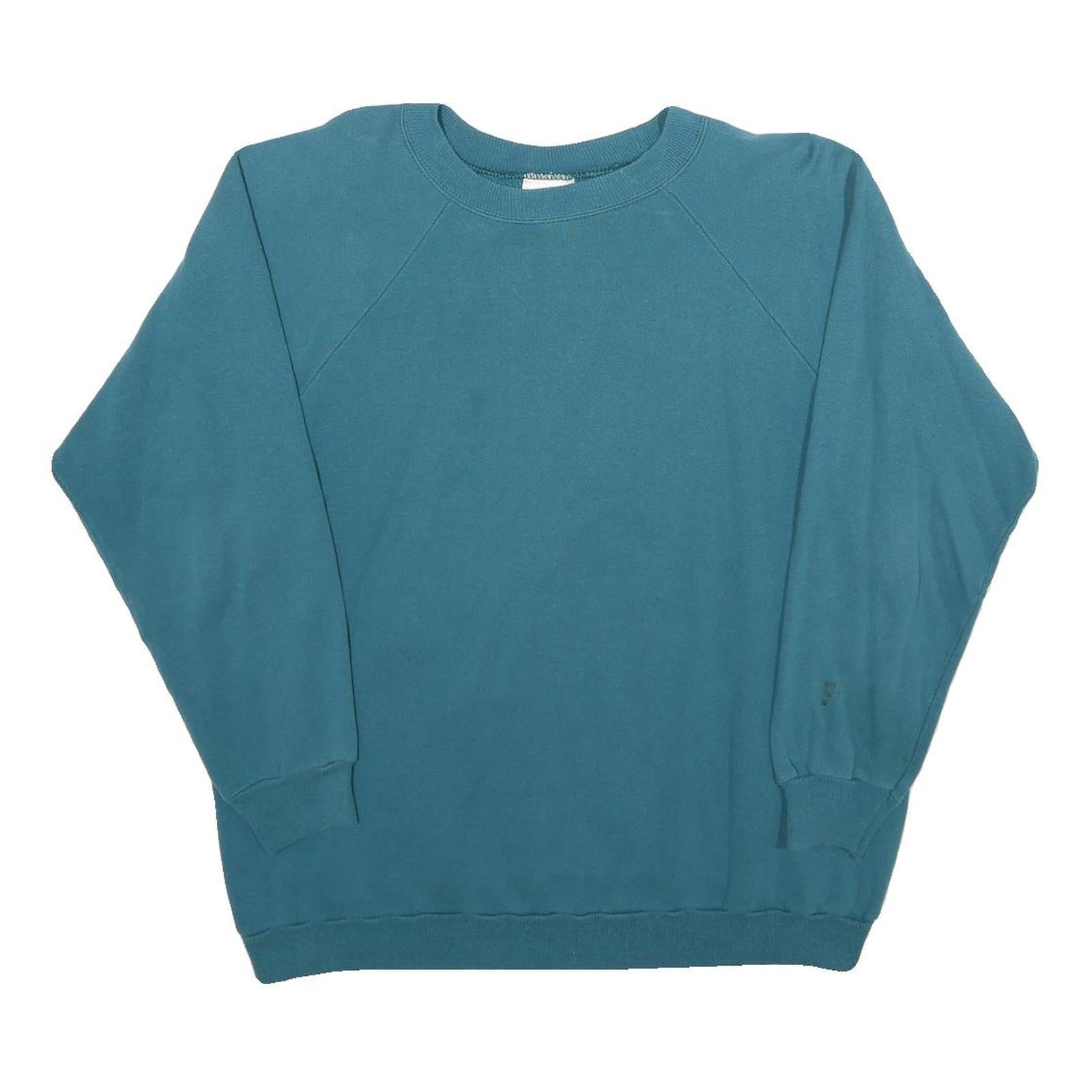 HANES Mens Blue Crew Neck L Sweatshirt Plain Cotton Blend Comfortable Casual