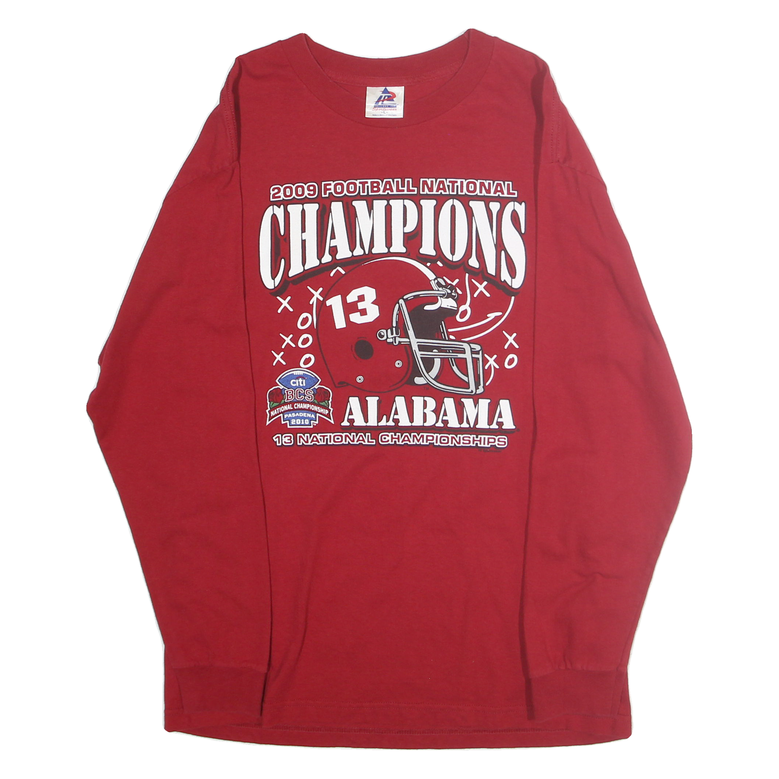 TRI LAKE Mens Red Alabama Football National Champions Long Sleeve Crew Neck