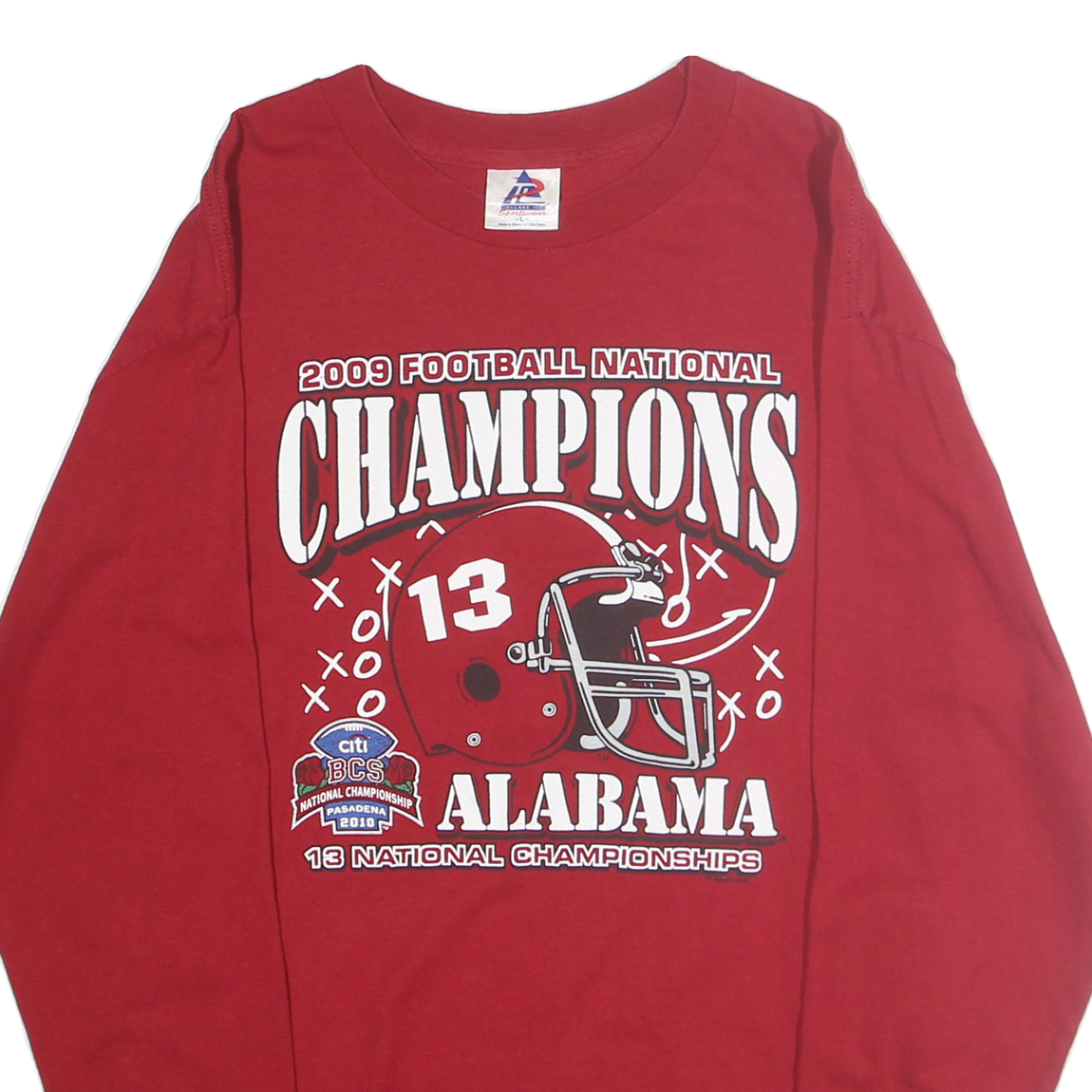 TRI LAKE Mens Red Alabama Football National Champions Long Sleeve Crew Neck