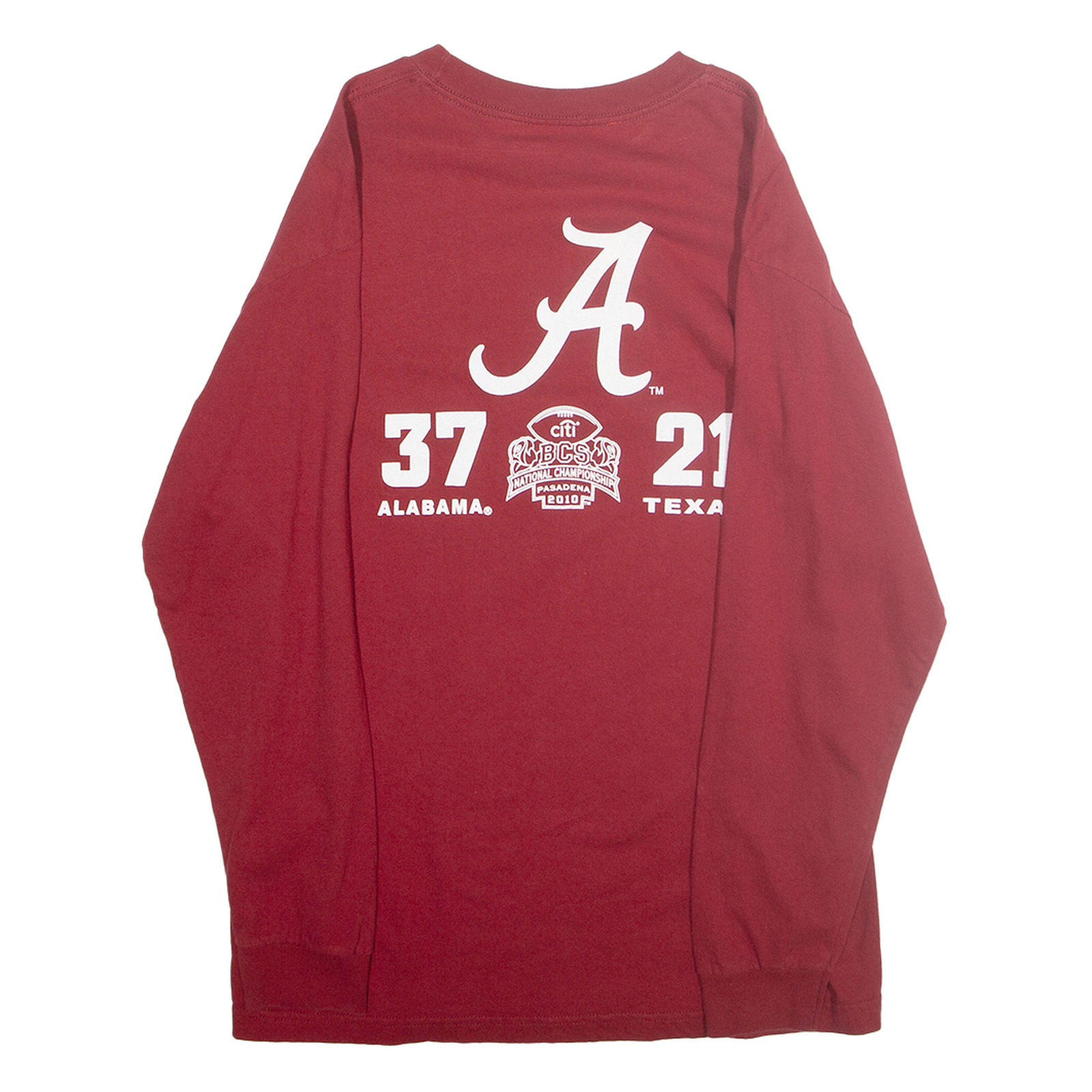 TRI LAKE Mens Red Alabama Football National Champions Long Sleeve Crew Neck