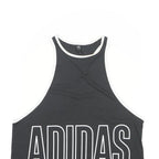 ADIDAS Womens Black & White Graphic T-Shirt L Sleeveless Round Neck Sportswear