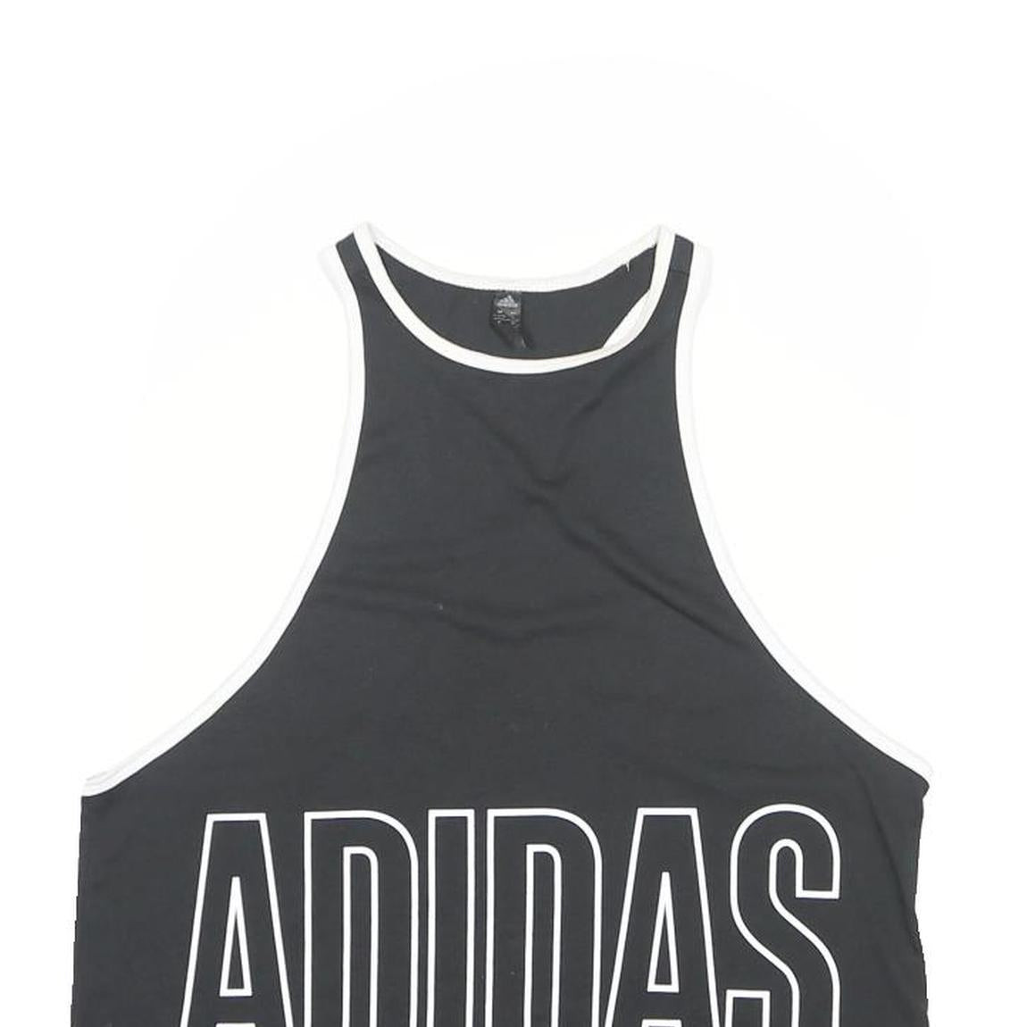 ADIDAS Womens Black & White Graphic T-Shirt L Sleeveless Round Neck Sportswear