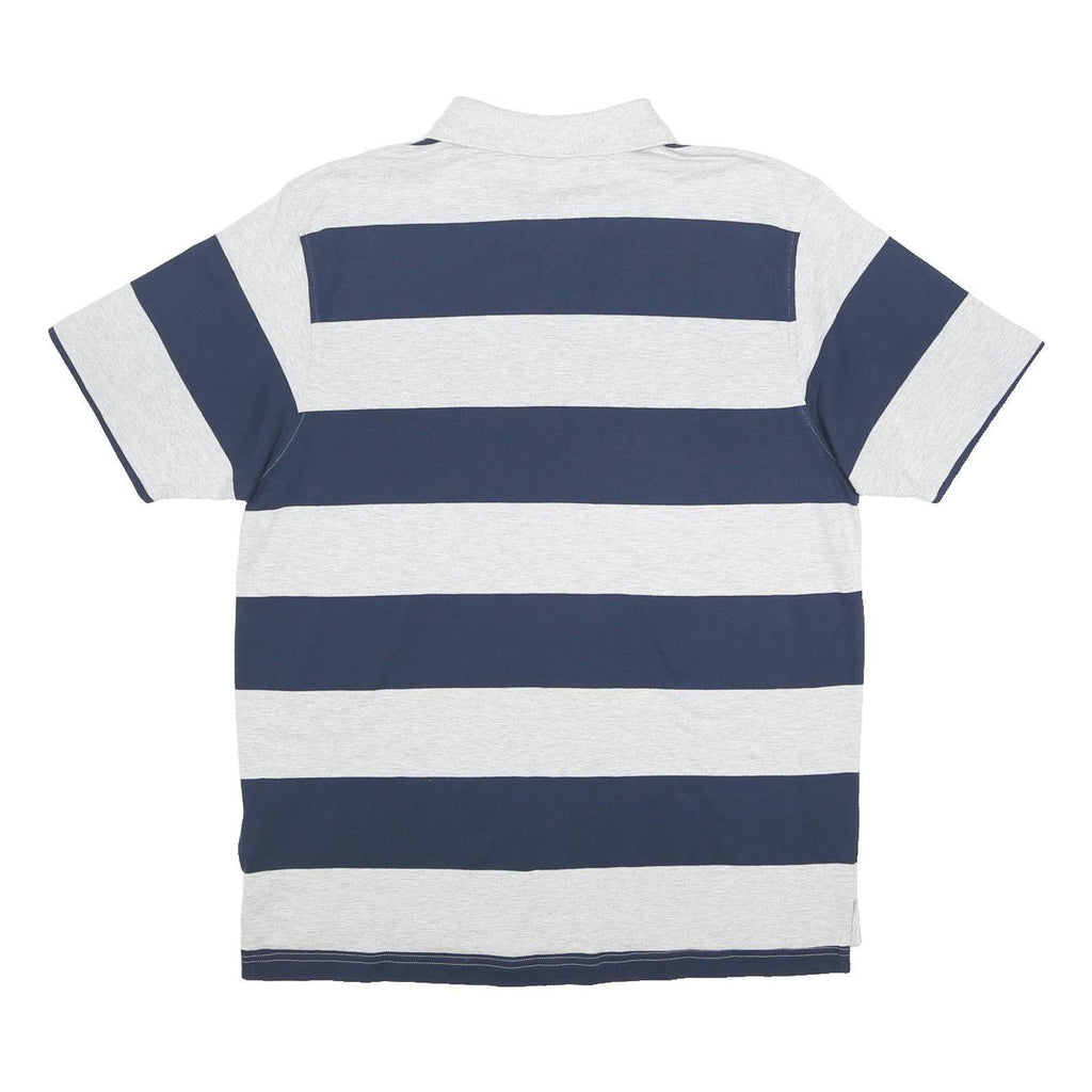 REEBOK Mens Grey & Navy Striped Short Sleeve Polo Shirt L Cotton Casual
