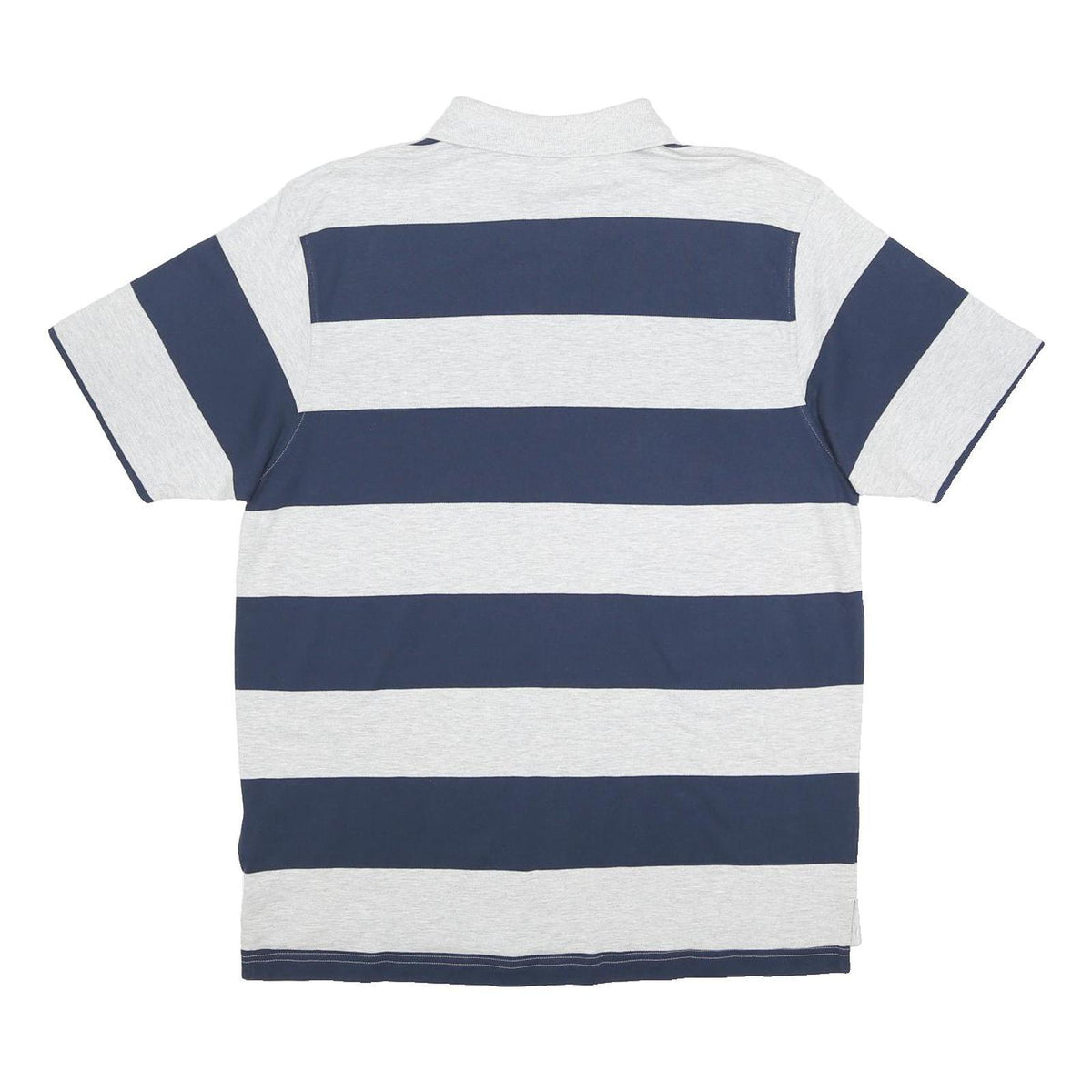 REEBOK Mens Grey & Navy Striped Short Sleeve Polo Shirt L Cotton Casual