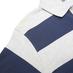 REEBOK Mens Grey & Navy Striped Short Sleeve Polo Shirt L Cotton Casual