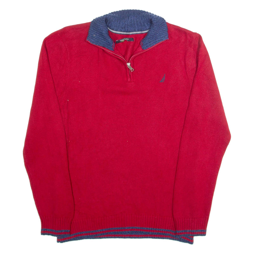 NAUTICA Mens Jumper Red 1/4 Zip Tight Knit S