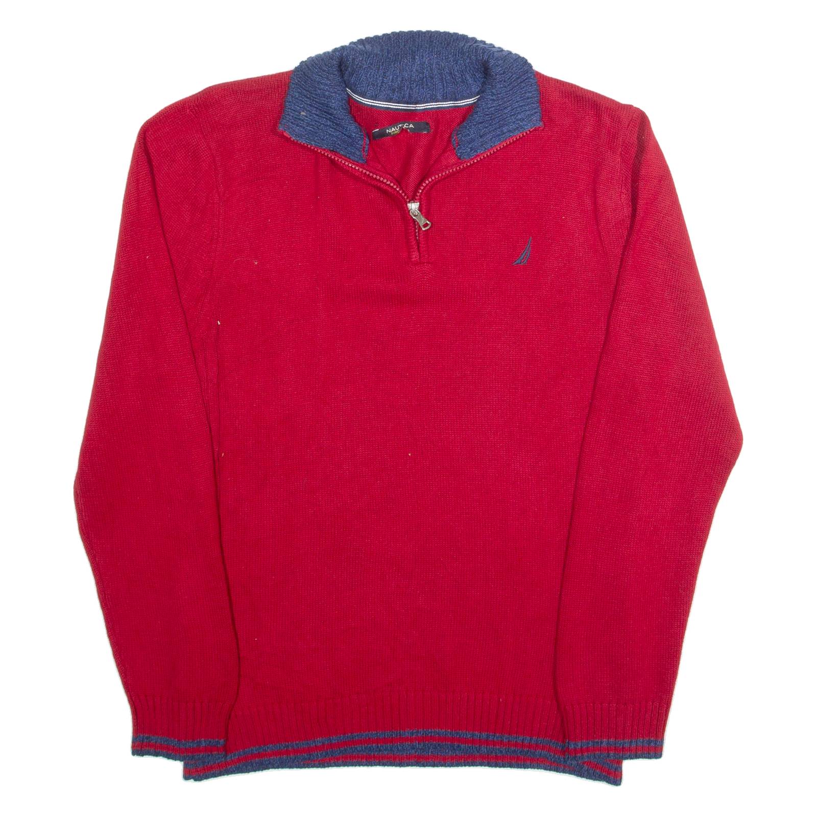 NAUTICA Mens Jumper Red 1/4 Zip Tight Knit S