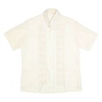 Mens Cream Plain Faux Silk Shirt L Relaxed Fit Short Sleeve Button Collar Satin