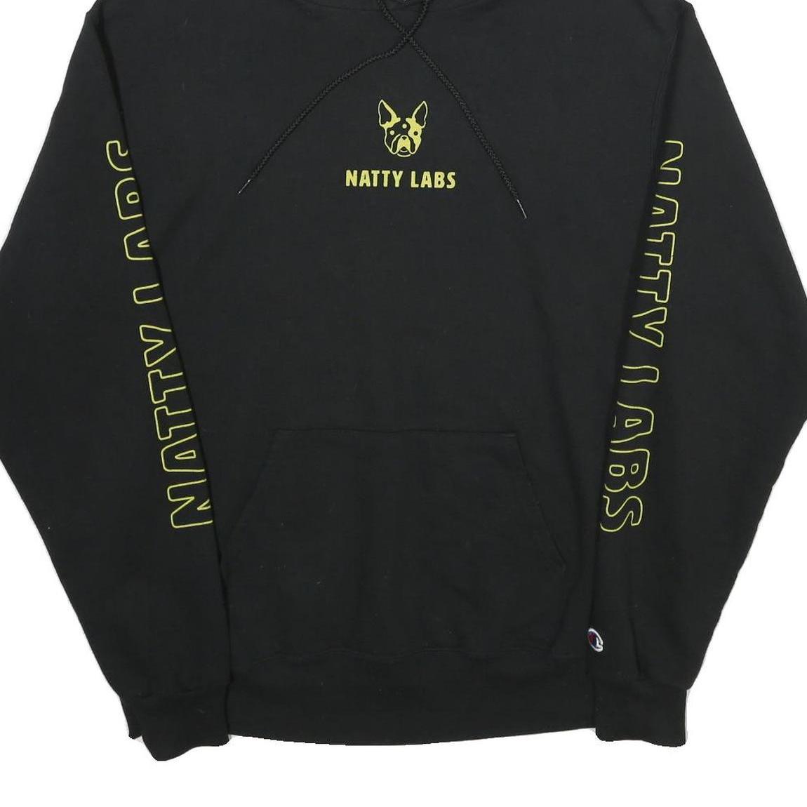 CHAMPION Mens Black Natty Labs Cotton Blend Pullover Hoodie L Hooded Sweatshirt