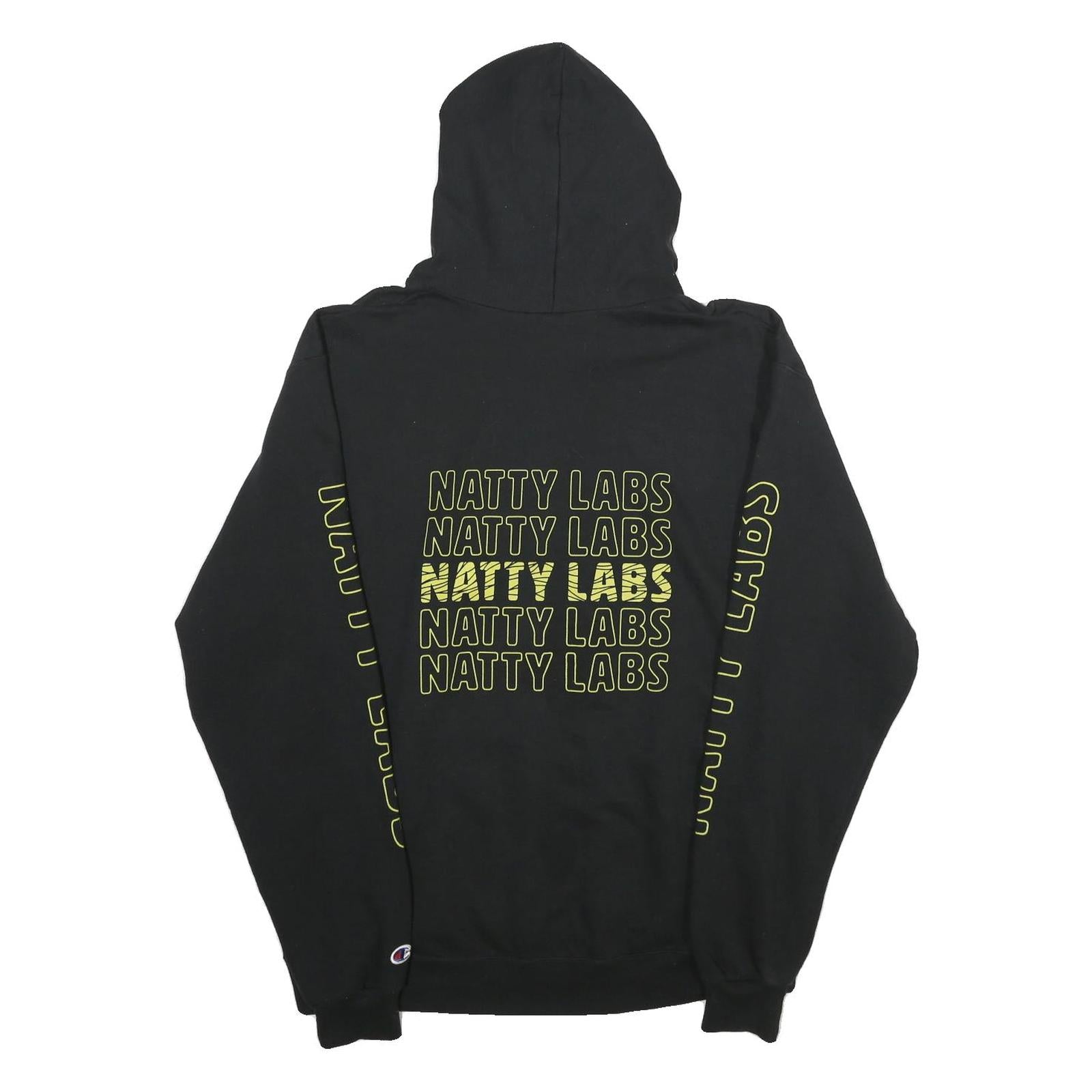 CHAMPION Mens Black Natty Labs Cotton Blend Pullover Hoodie L Hooded Sweatshirt