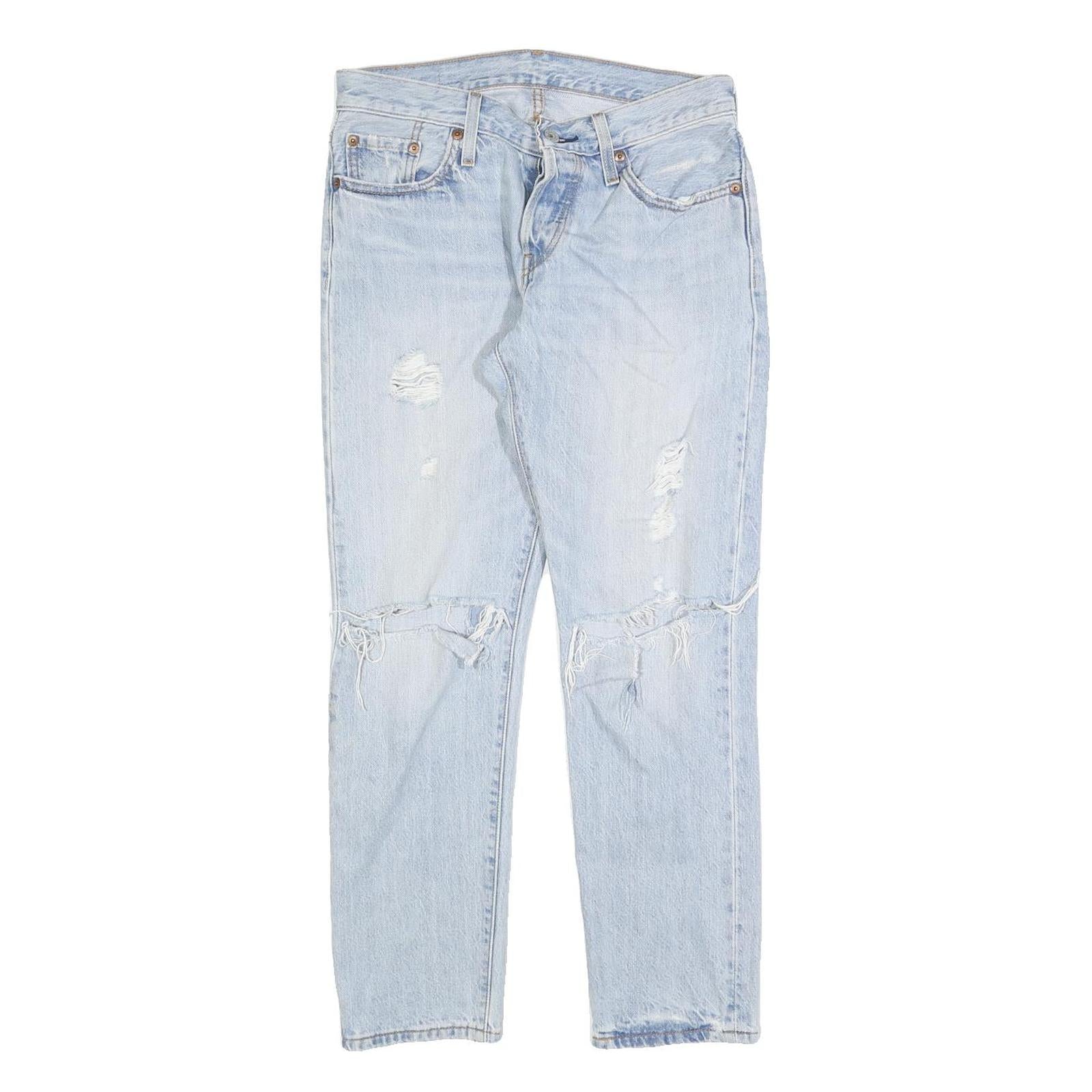 LEVI'S 501CT Womens Jeans Blue Classic Straight Denim Light W28 L27 Ripped